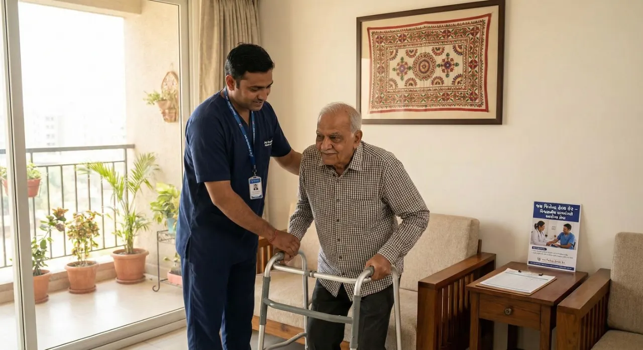 Professional caregiver providing elderly care at home in Ahmedabad